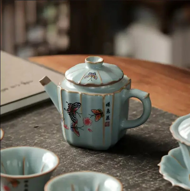 Celadon Butterfly Zen Teapot – Vintage Ceramic Tea Pot with Eastern Artistry