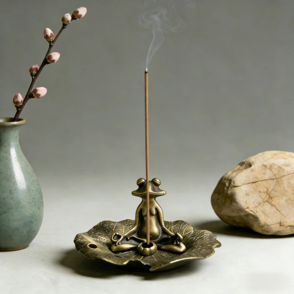 Lotus Leaf Meditating Frog Incense Socket