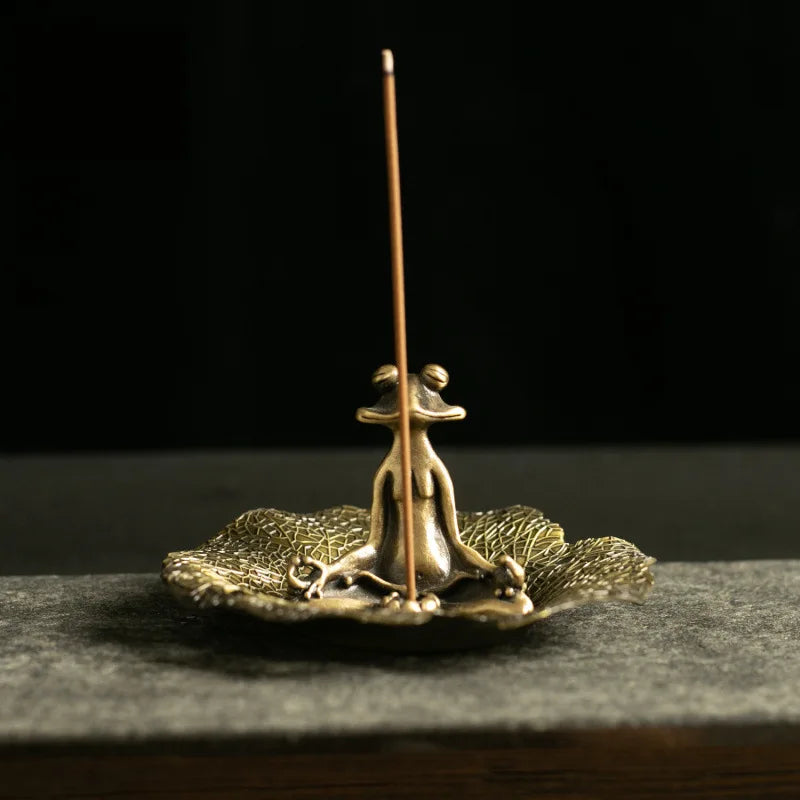 Lotus Leaf Meditating Frog Incense Socket