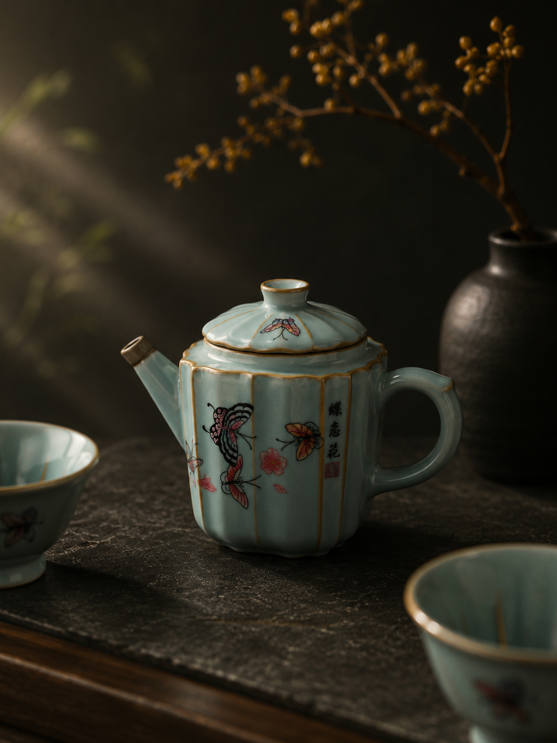 Butterfly Celadon Pot